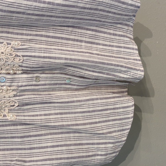 Soft Surroundings PS Top Nautical Striped Sequin Cotton Perla Beaded Embroidered - Picture 6 of 10